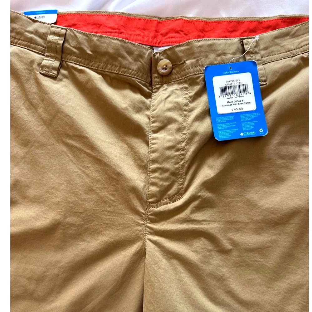 NEW WITH TAGS Columbia Mens Washed Out Shorts Tan Cotton 8 Inch Inseam SIZE 36